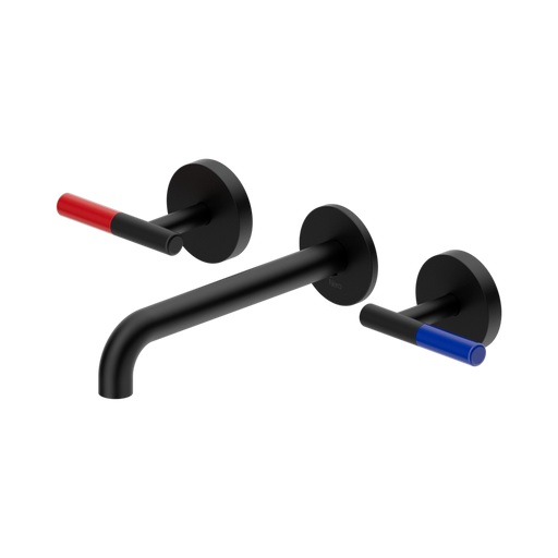 Nero Mecca Care Lever Wall Basin/Bath Set 185mm Spout - Matte Black