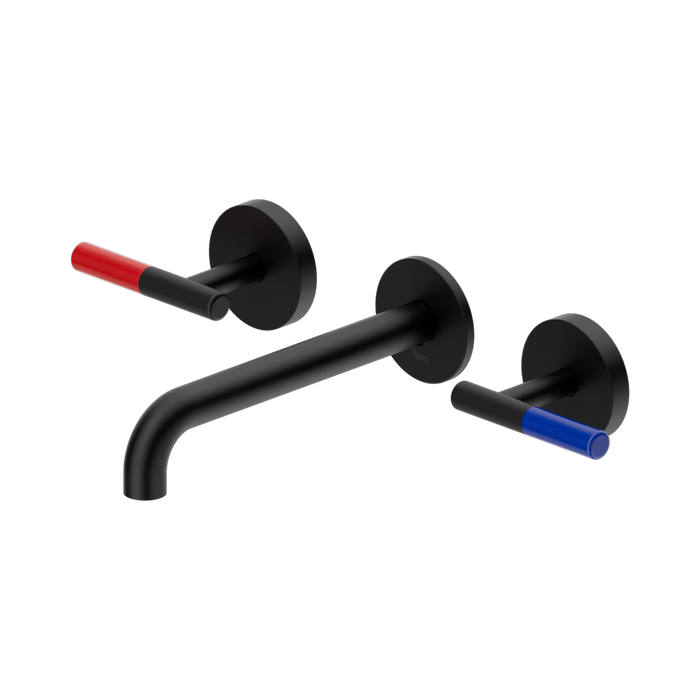 Nero Mecca Care Lever Wall Basin/Bath Set 185mm Spout - Matte Black