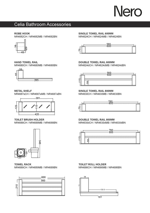 Nero Celia Double Towel Rail 600mm