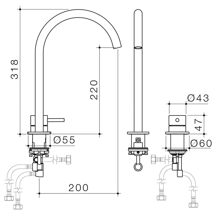 Liano II Hob Basin/Sink Mixer Set 200mm