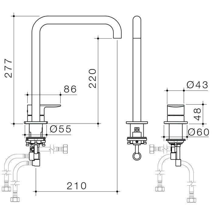 Urbane II Hob Basin/Sink Mixer Set 210mm