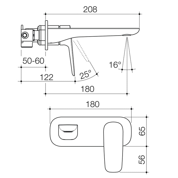 Contura II Wall Basin/Bath Mixer 180mm