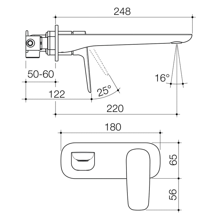 Contura II Wall Basin/Bath Mixer 220mm