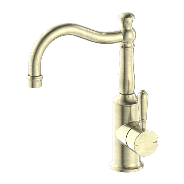 Nero York Basin Mixer Hook Spout With Metal Lever