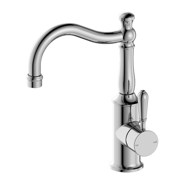 Nero York Basin Mixer Hook Spout With Metal Lever