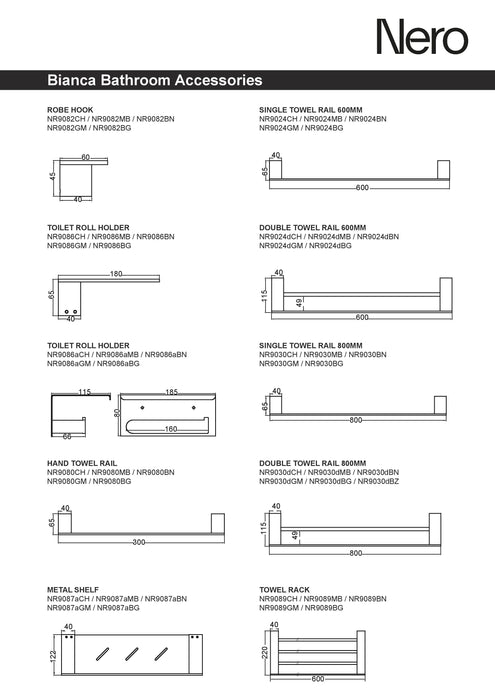 Nero Bianca Single Towel Rail 800mm