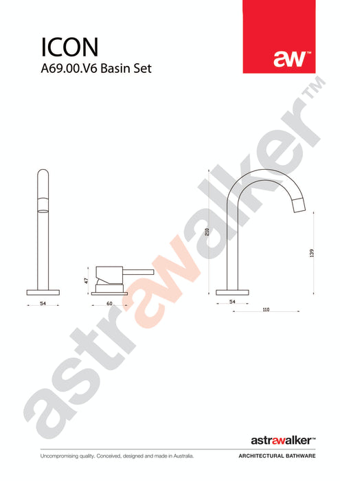 Astra Walker Icon Basin Set with 110mm swivel spout & Hob Mixer - a69.00.v6