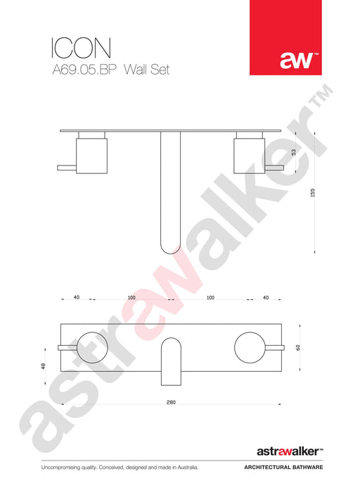 Astra Walker Icon Wall Set on Backplate with 155x25mm Spout - a69.05.bp