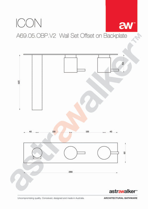 Astra Walker Icon Wall Set on Backplate Offset with 155mm Spout - a69.05.obp.v2