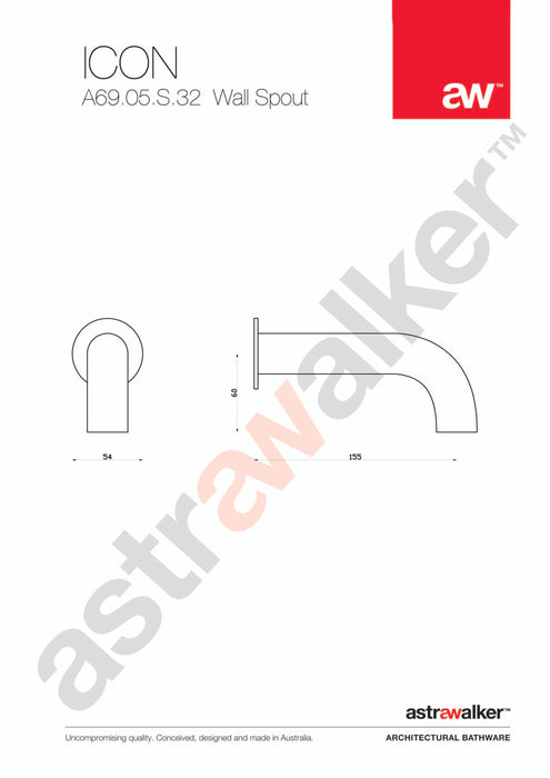Astra Walker Icon Wall Bath Spout Only 155x32 mm - a69.05.s.32