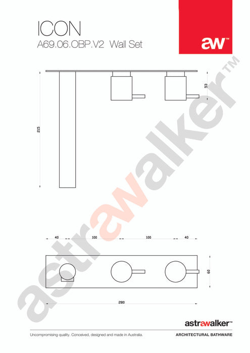 Astra Walker Icon Wall Set on Backplate Offset with 200mm Spout - a69.06.obp.v2