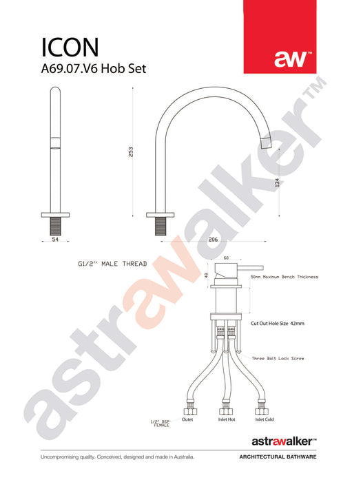 Astra Walker Icon Hob Set with 206mm swivel spout & Hob Mixer - a69.07.v6