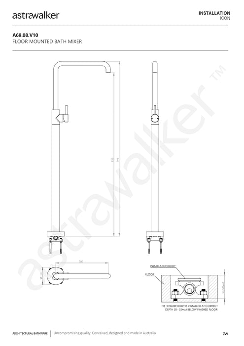 Astra Walker Icon Freestanding Bath Mixer with 300mm Swivel Spout - a69.08.v10