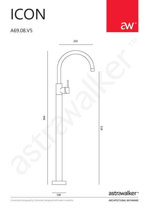 Astra Walker Icon Bath Mixer Floor Mounted with Swivel Spout - a69.08.v5