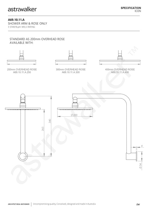 Astra Walker Icon Wall Shower Arm & 400mm Rose - a69.10.11.a.400