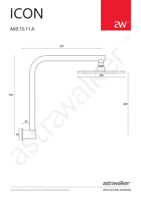 Astra Walker Icon Wall Shower Arm & 200mm Rose - a69.10.11.a.200