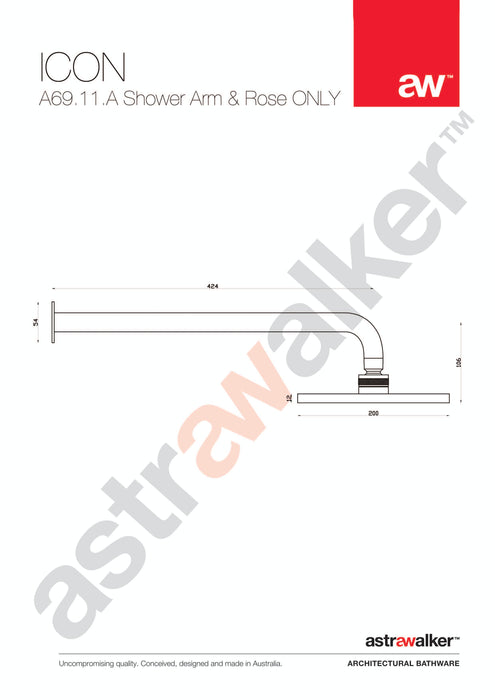 Astra Walker Icon Shower Arm & 200mm Rose ONLY - a69.11.a.200