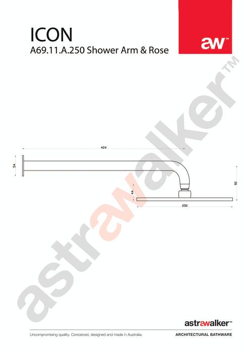 Astra Walker Icon Shower Arm & 250mm Rose ONLY - a69.11.a.250