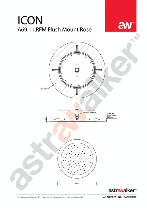 Astra Walker Icon Flush Mounted Round 250mm Rose - a69.11.rfm