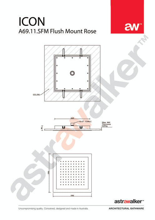 Astra Walker Icon Flush Mounted Square 250mm Rose - a69.11.sfm