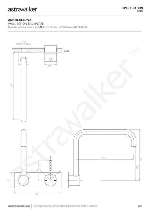 Astra Walker Icon Wall Set with Swivel Spout & Mixer on Backplate a69.28.48.bp.v2