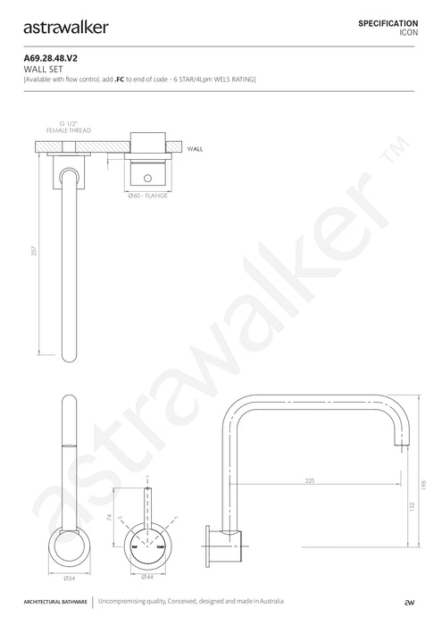 Astra Walker Icon Wall Set with Swivel Spout & Mixer - a69.28.48.v2