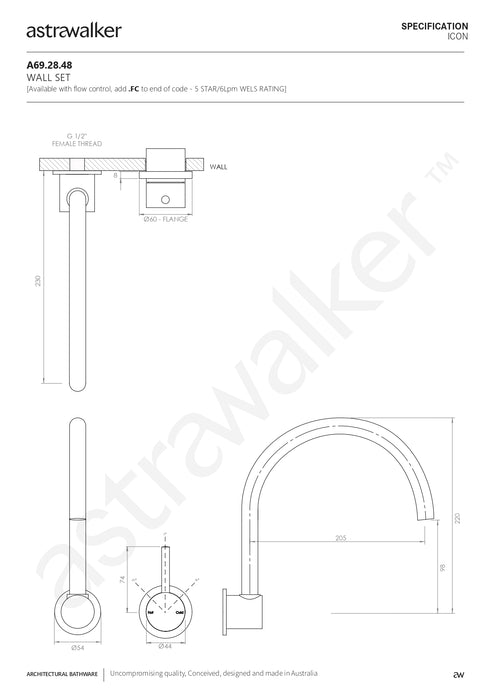 Astra Walker Icon Wall Set with Swivel Spout & Mixer - a69.28.48