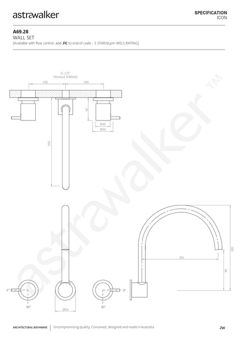 Astra Walker Icon Wall Set with swivel spout - a69.28