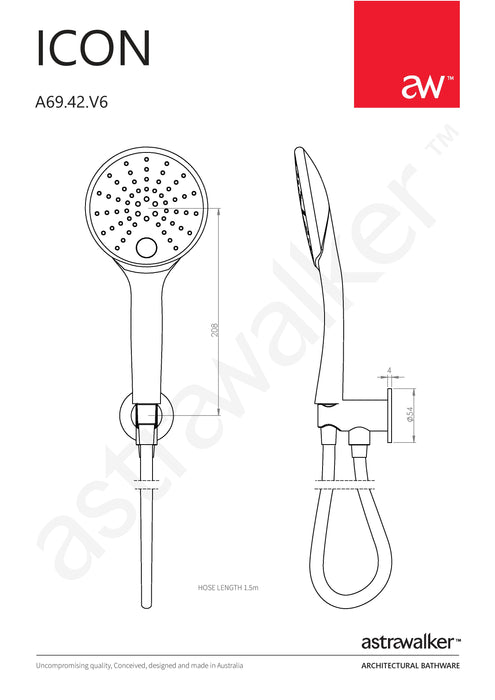 Astra Walker Icon Multi-Function Hand Shower with Integrated Holder - a69.42.v6