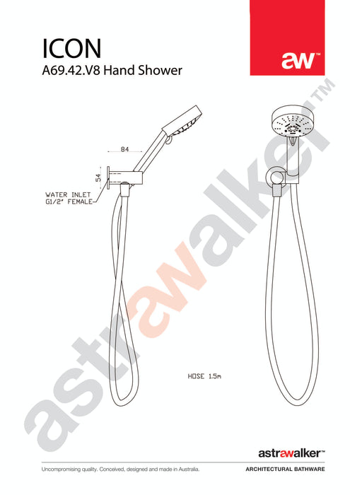 Astra Walker Icon Multi-Function Hand Shower with Integrated Swivel Holder - a69.42.v8