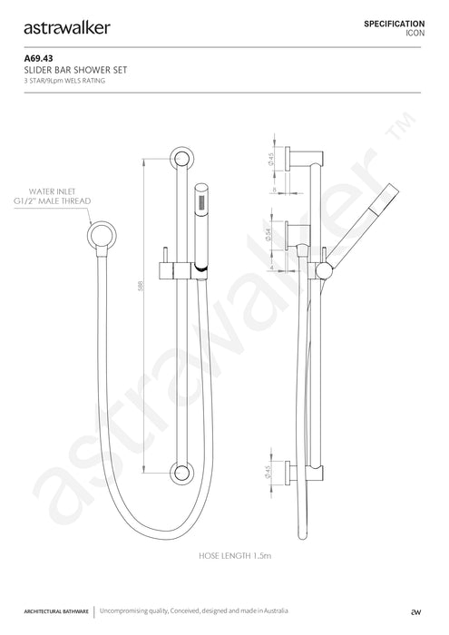 Astra Walker Icon Hand Shower on Slider Bar - a69.43