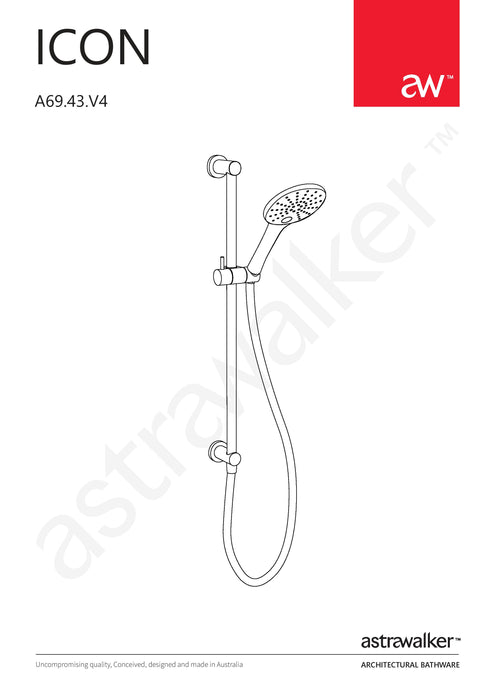 Astra Walker Icon Multi-Function Hand Shower on Integrated Slider Bar - a69.43.v4