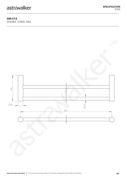 Astra Walker Icon Double Towel Rail 600mm - a69.57.6