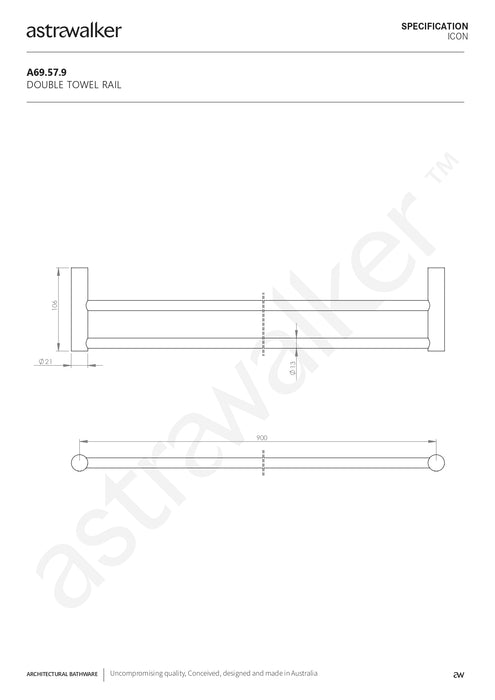 Astra Walker Icon Double Towel Rail 900mm - a69.57.9