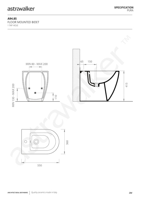 Astra Walker Pura Floor Mounted Bidet 1TH A94.85