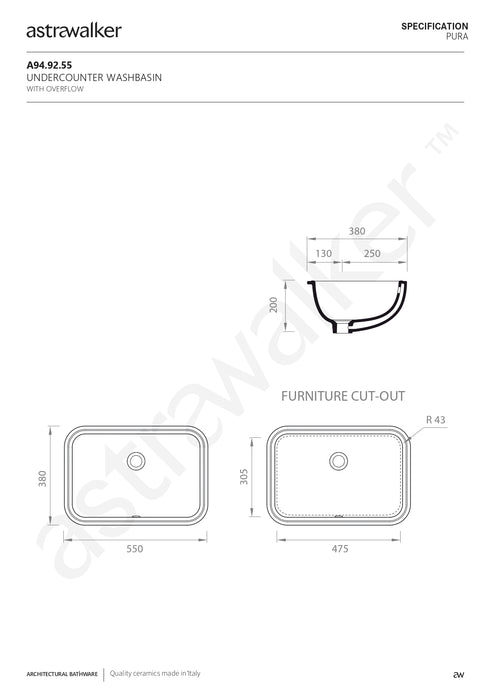 Astra Walker Pura Undercounter Washbasin A94.92.55