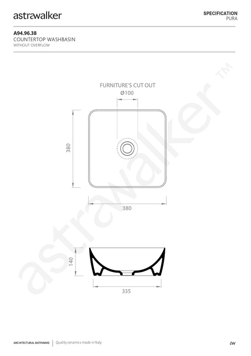 Astra Walker Pura Countertop Washbasin A94.96.38