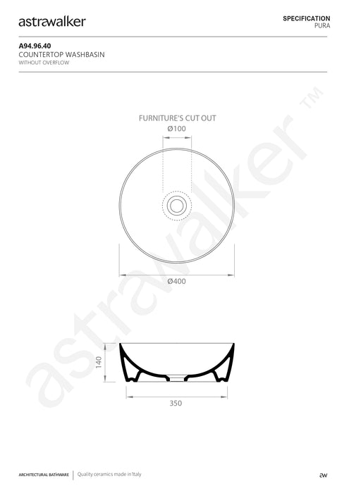 Astra Walker Pura Countertop Washbasin A94.96.40