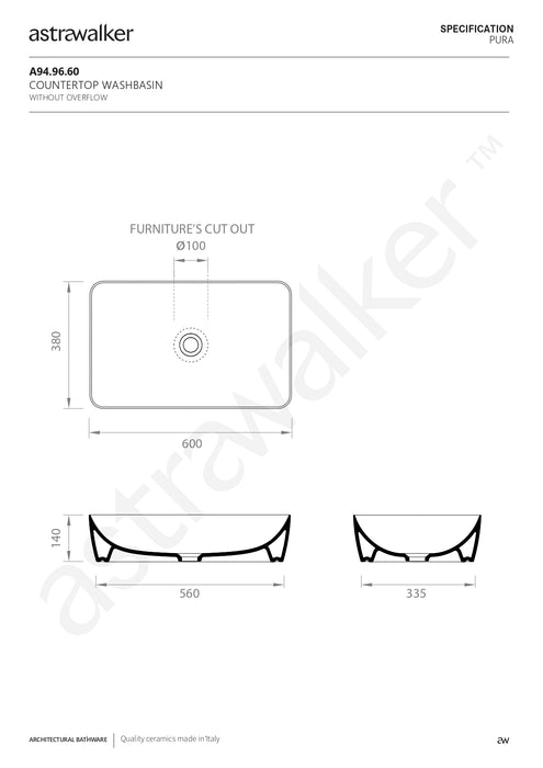 Astra Walker Pura Countertop Washbasin A94.96.60