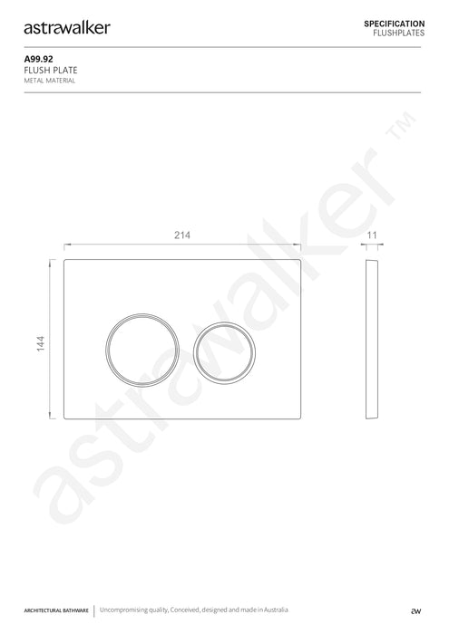 Astra Walker Flush Plate (Metal) - A99.92