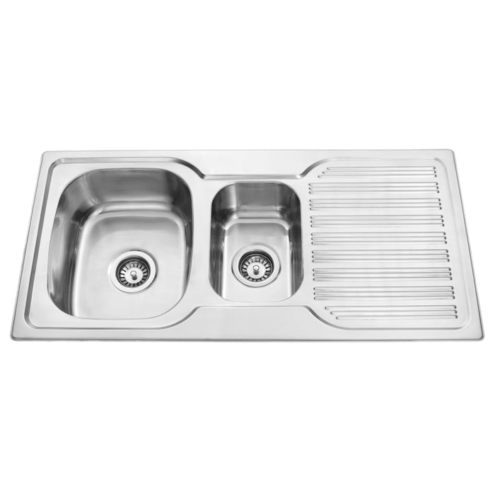 ELIO 980*480*170mm 304 Stainless Steel Top Mount Chrome Square Corner 1 and 1/4 Bowl with Drainer Laundry Kitchen Sink - Clearance