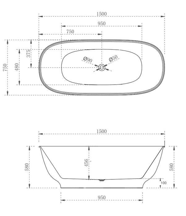 Cassa Design Hampton Freestanding 1500mm Bath in Matte White