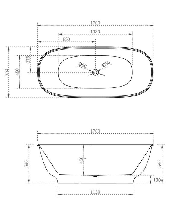 Cassa Design Hampton Freestanding 1700mm Bath in Matte White