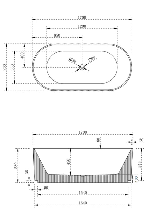 Cassa Design V-Groove Round 1700mm Bath in Matte White