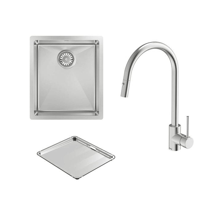 Alfresco Single Bowl Sink with Drain Tray & KTA037-316-BR Kitchen Mixer