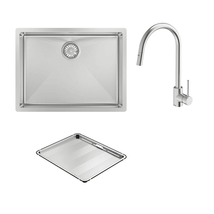 Alfresco 540 Large Bowl Sink with Drain Tray & KTA037-316-BR Kitchen Mixer