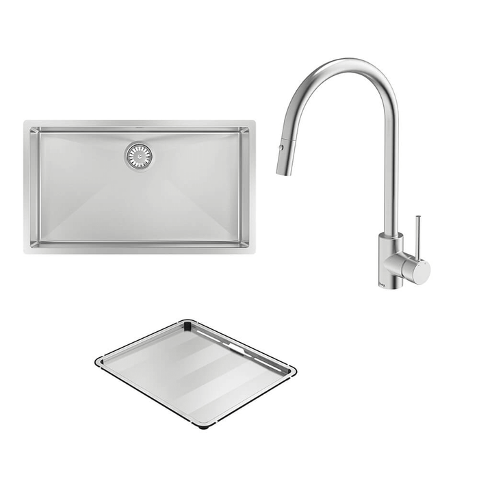 Alfresco 700 Large Bowl Sink with Drain Tray & KTA037-316-BR Kitchen Mixer