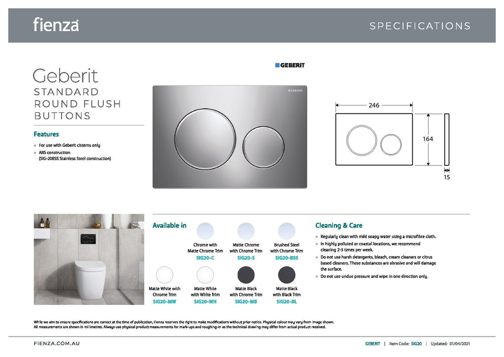 Geberit Sigma 20 Chrome Round Button Flush Plate