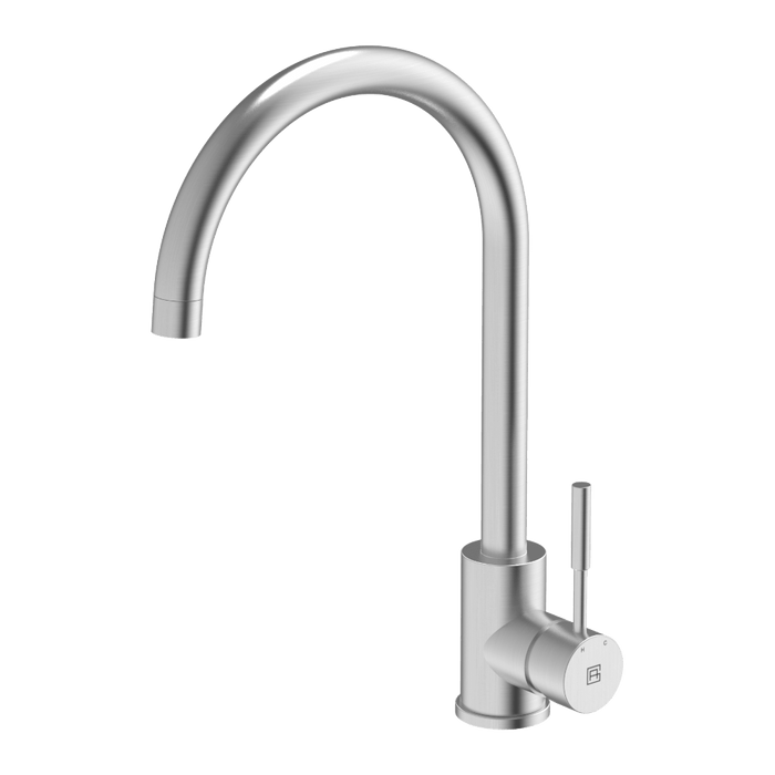 304 Gooseneck Brushed Steel Kitchen Mixer