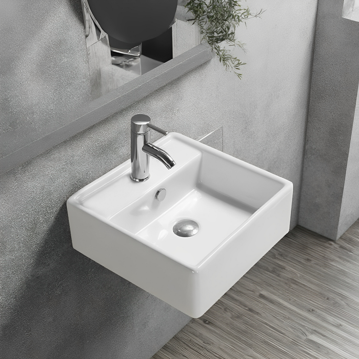 Lukka Crete Fine Ceramic WH /Above Basin Tap with Overflow - 380mm x 380mm x 120mm - Clearance